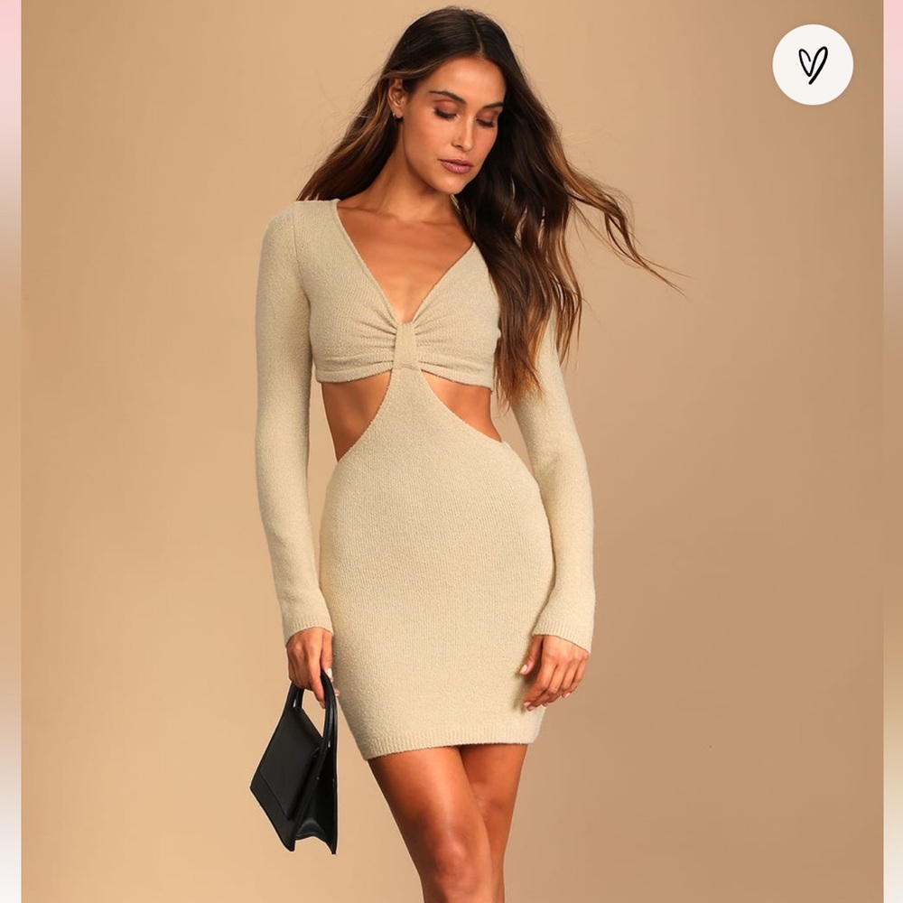 NWT Perfect Season Tan Cutout Sweater Dress from Lulu’s